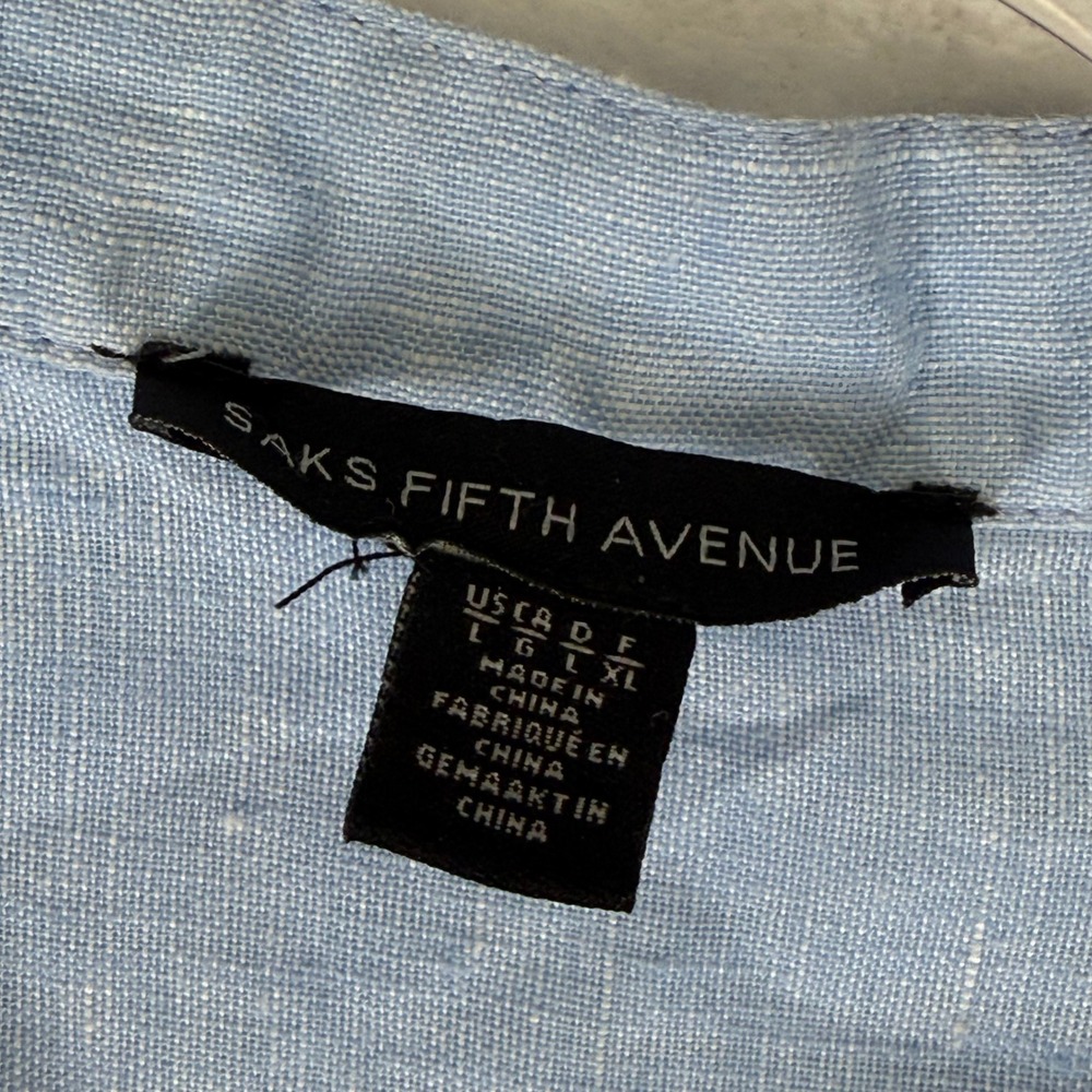 Saks Fifth Avenue Womens Blue 100% Linen Short Sleeve Button Front Shirt Dress L - Picture 2 of 9
